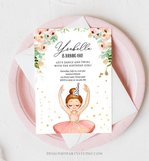 Editable Ballerina Birthday Invitation Ballerina Invitation Ballet Girl Tutu Dress Pink Gold Download Printable Invite Template Corjl 0375