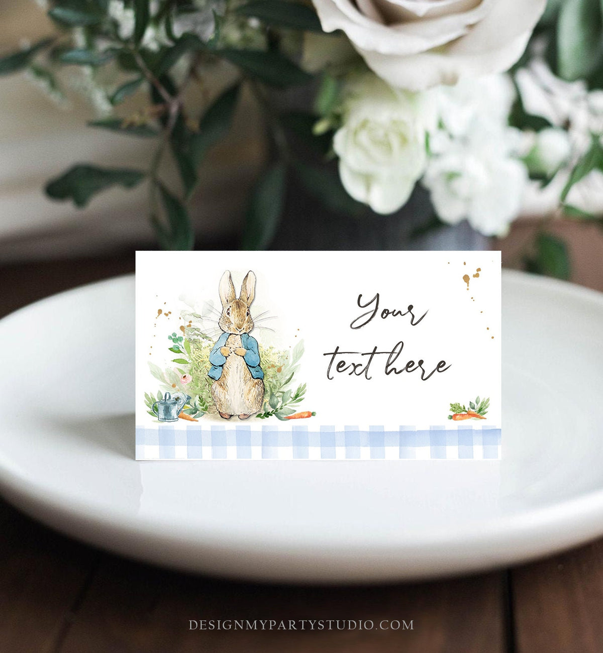 Editable Peter Rabbit Food Labels Rabbit Place Card Tent Card Escort Card Peter Rabbit Baby Shower Decor Boy Printable Corjl Template 0351