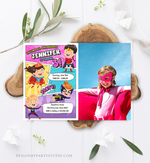 Editable Superheroes Birthday Invitation Comic Book Action Superhero Super Girl Party DC Digital Download Corjl Template Printable 0383