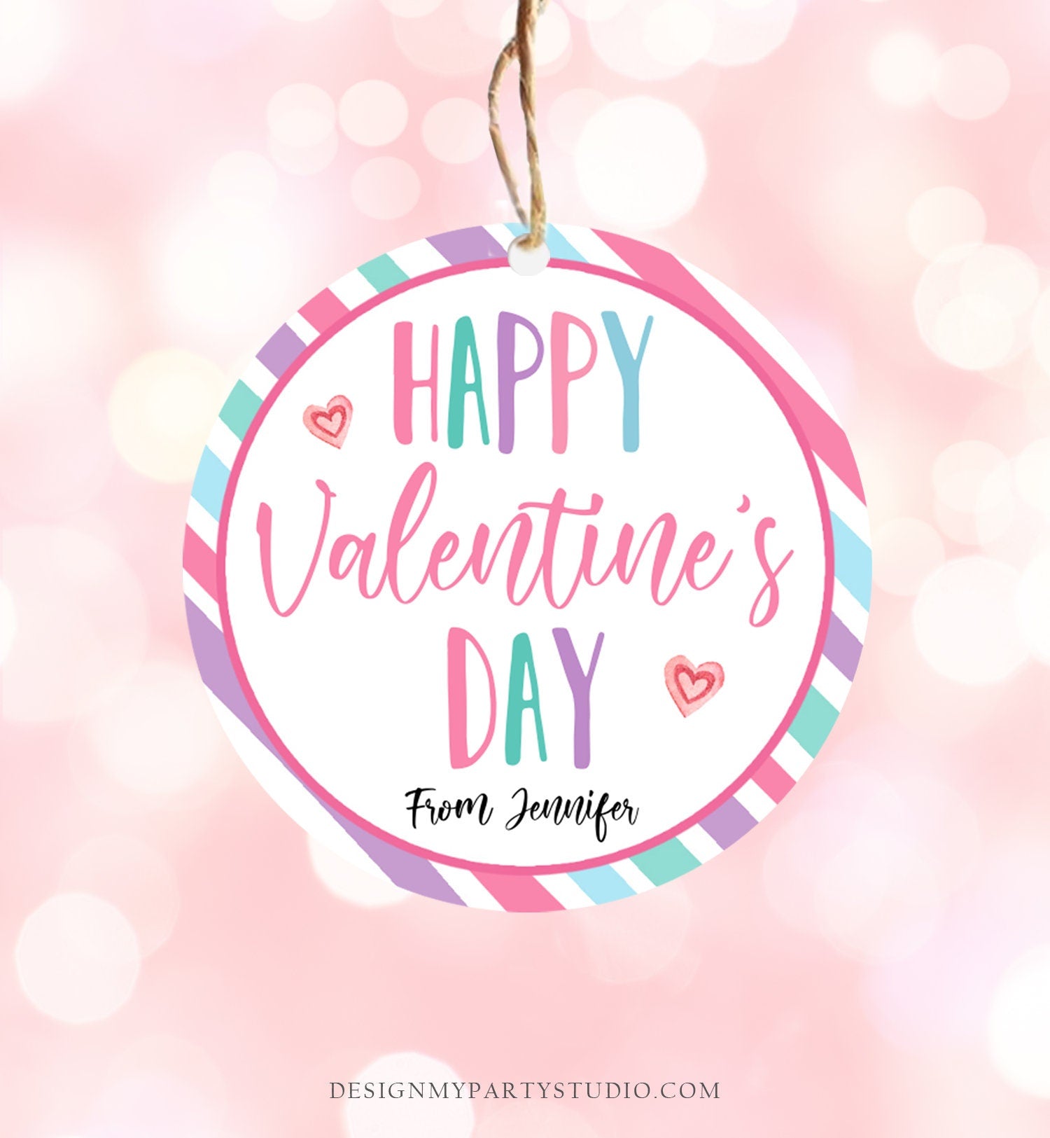 Editable Valentine's Day Cookie Tags Happy Valentine's Day Cookies Tag Sticker Pink Purple Teal Valentines Day Labels Digital PRINTABLE 0370