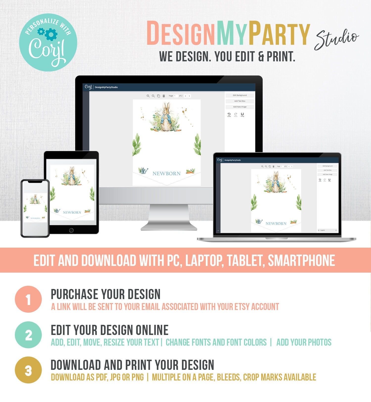 Editable Peter Rabbit Monthly Photo Peter Rabbit Birthday Banner First Birthday Bunny 1st Boy Digital Download Corjl Template Printable 0351