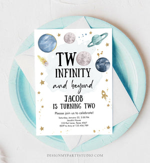 Editable Outer Space Birthday Invitation Two Infinity and Beyond Birthday Astronaut Planets Download Printable Template Digital Corjl 0357