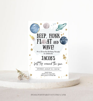 Editable Outer Space Drive By Birthday Invitation Space Galaxy Drive Through Quarantine Stars Floating By Template Corjl Printable 0357