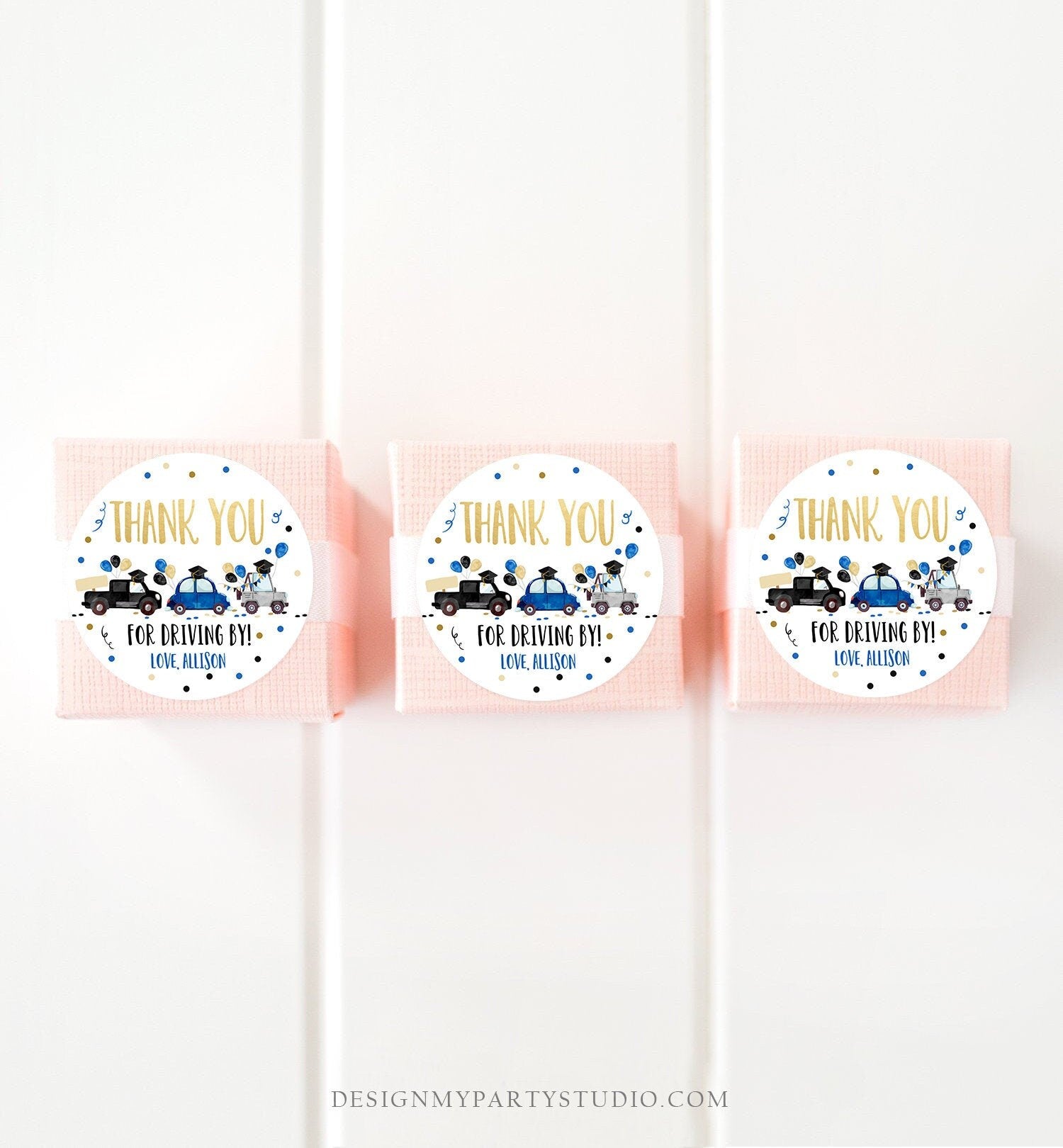 Editable Drive By Favor Tag Drive Through Graduation Parade Thank You Gift Tags Quarantine Navy Blue High School Grad Graduate Corjl 0337