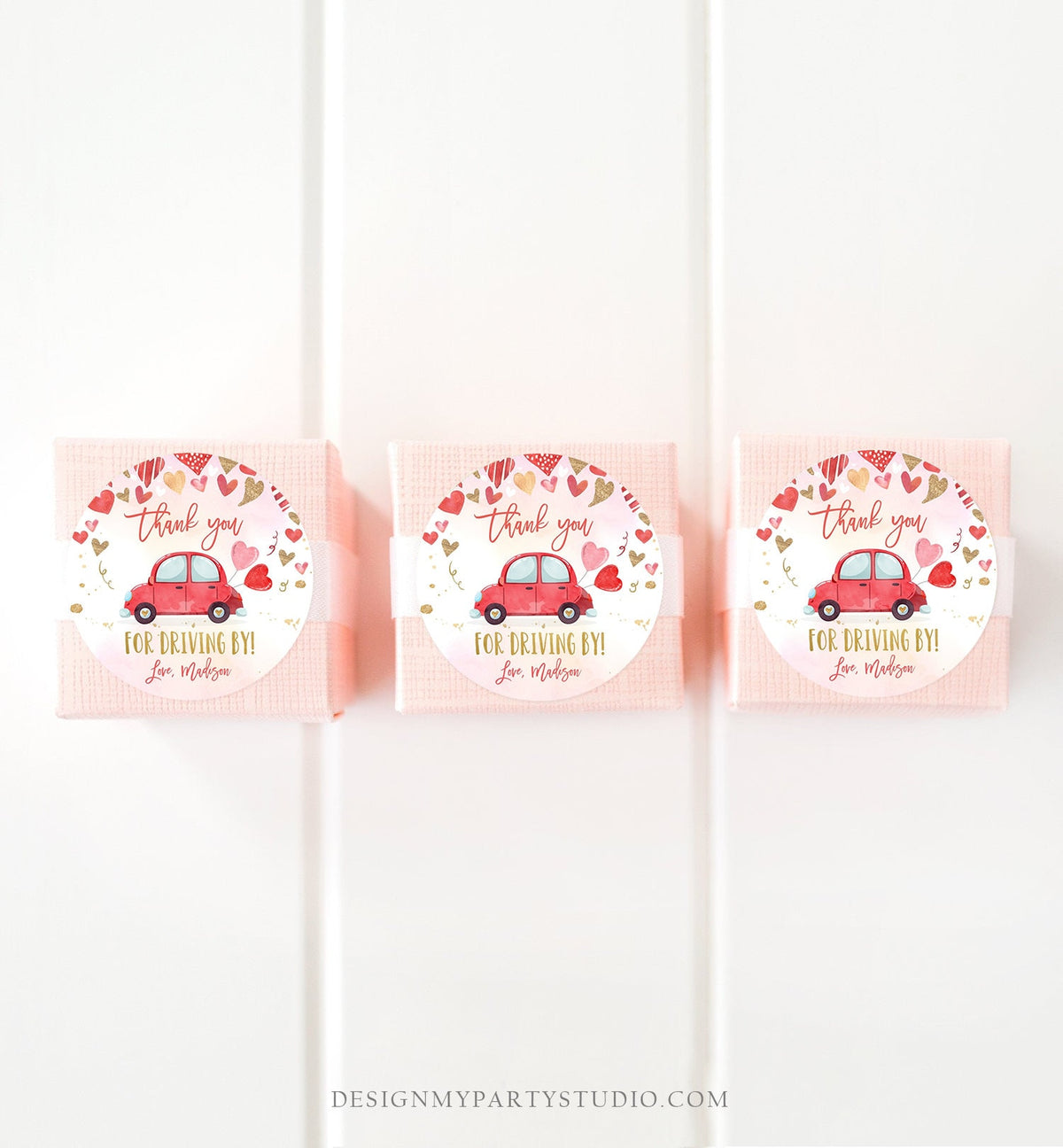 Editable Drive By Favor Tag Valentine Hearts Birthday Parade Drive Through Favors Party Thank You Red Pink Car Corjl Template Printable 0371
