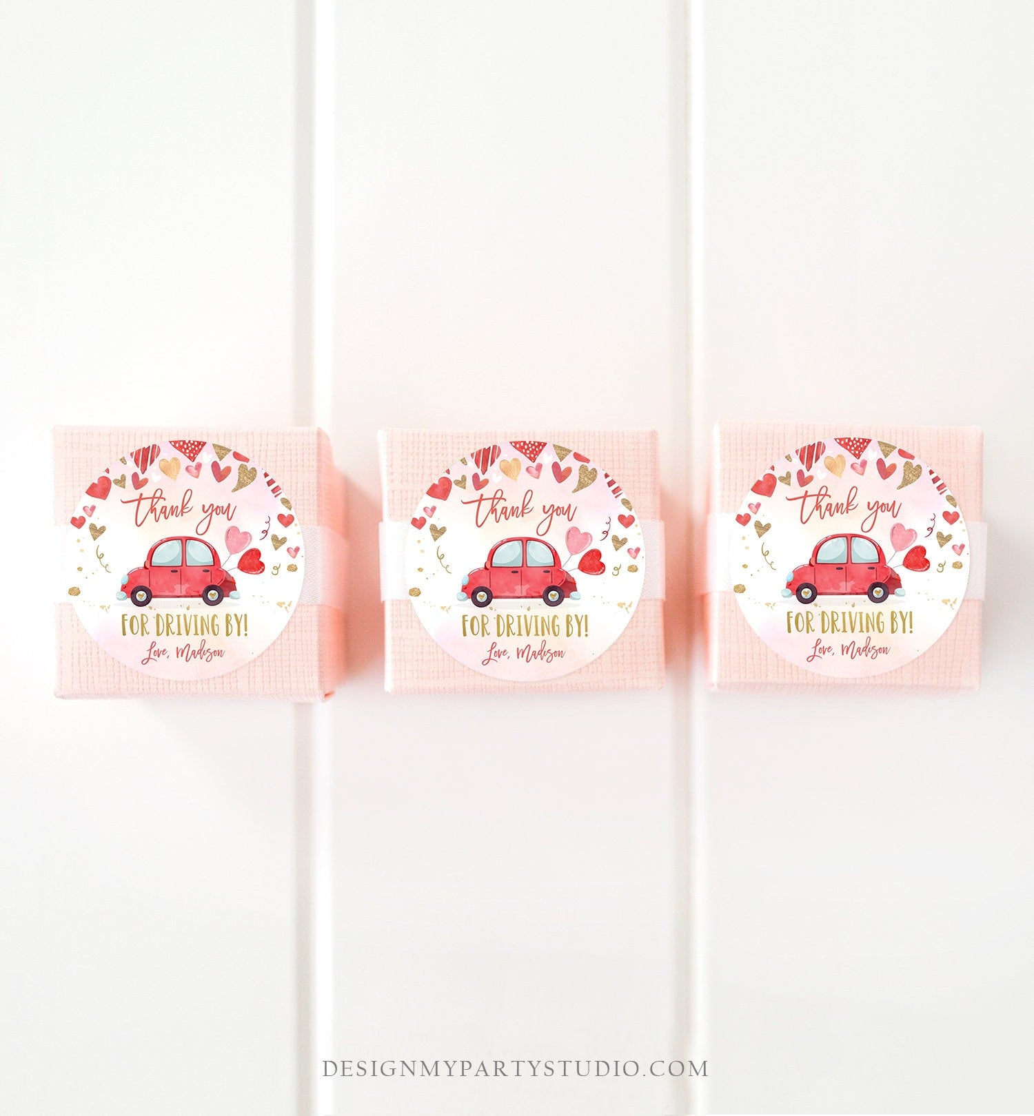 Editable Drive By Favor Tag Valentine Hearts Birthday Parade Drive Through Favors Party Thank You Red Pink Car Corjl Template Printable 0371