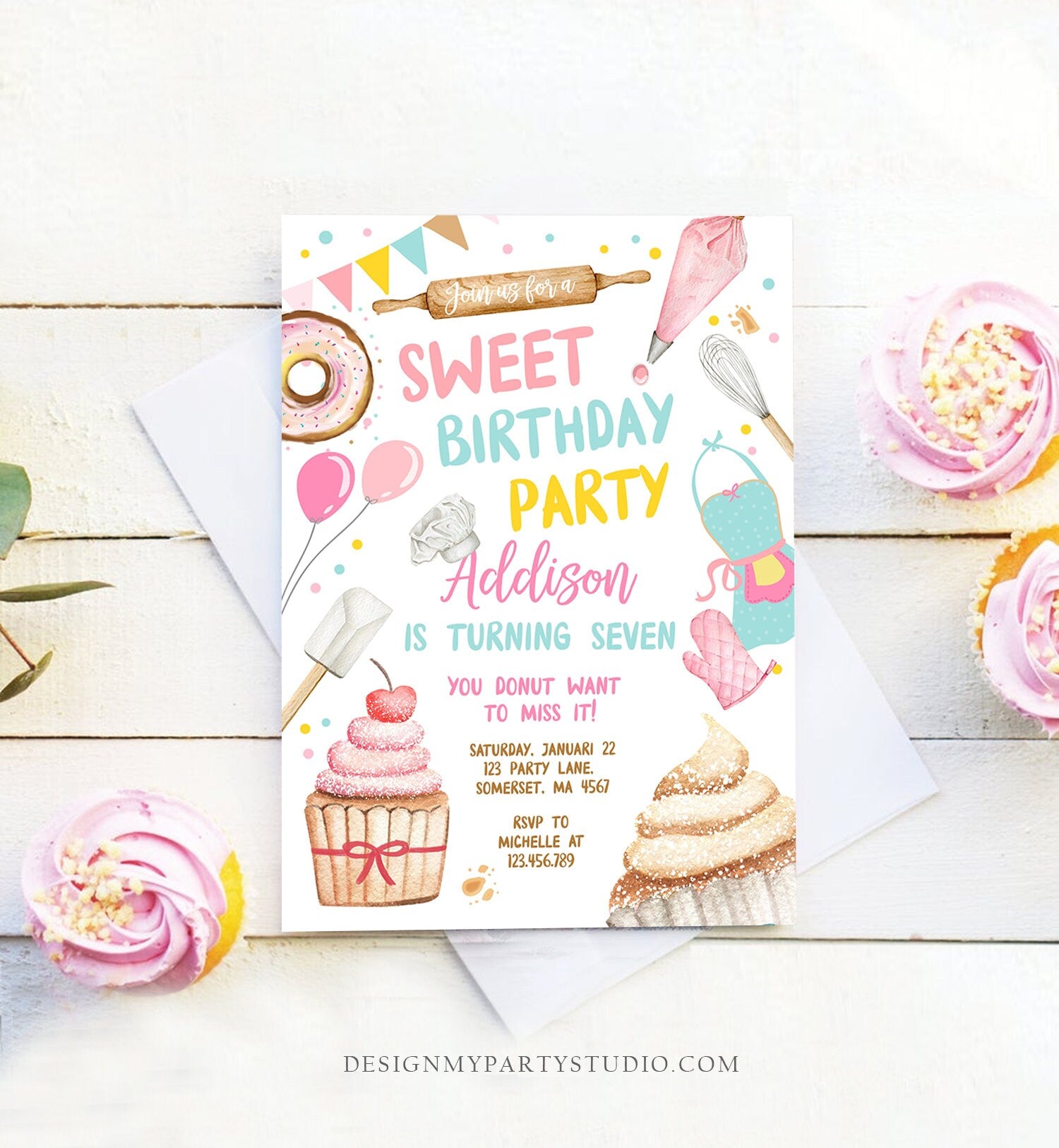 Editable Sweet Birthday Party Invitation Kids Baking Birthday Cupcake - Design My Party Studio editable-sweet-birthday-party-invitation-kids-baking-birthday-cupcake-design-my-party-studio