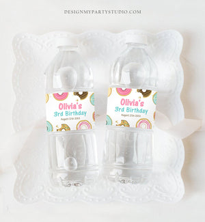 Editable Donut Water Bottle Label Sweet Doughnut Birthday Baby Shower Sprinkle Girl Pink Sprinkled With Love Printable Template Corjl 0011