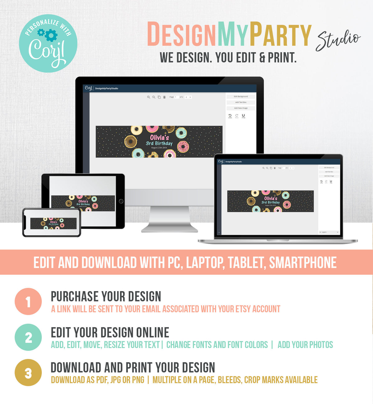 Editable Donut Water Bottle Label Sweet Doughnut Birthday Baby Shower Sprinkle Girl Pink Sprinkled With Love Printable Template Corjl 0011