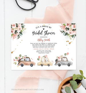 Editable Drive By Bridal Shower Invitation Couples Shower Invite Quarantine Drive Through Neutral Floral Wedding Digital Corjl Template 0335