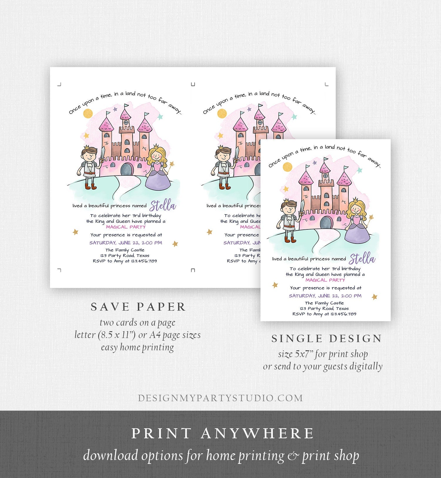 Editable Princess Birthday Invitation Girl Fairytale Birthday Party Once Upon a Time Royal Download Printable Template Digital Corjl 0385