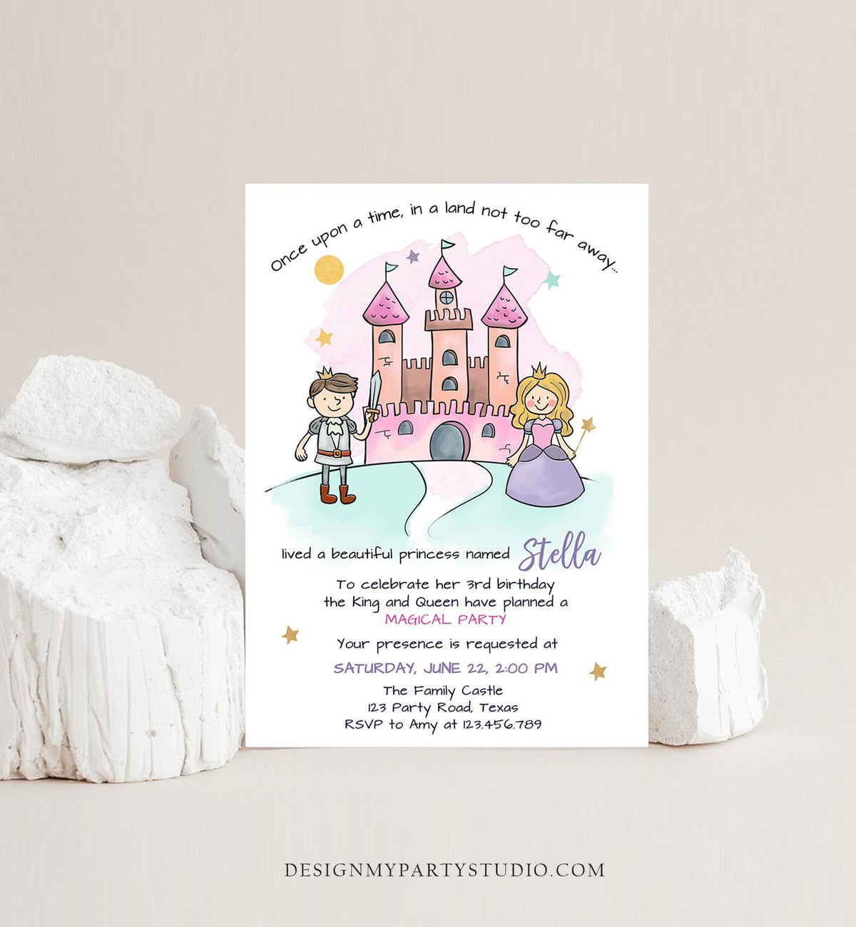 Editable Princess Birthday Invitation Girl Fairytale Birthday Party Once Upon a Time Royal Download Printable Template Digital Corjl 0385