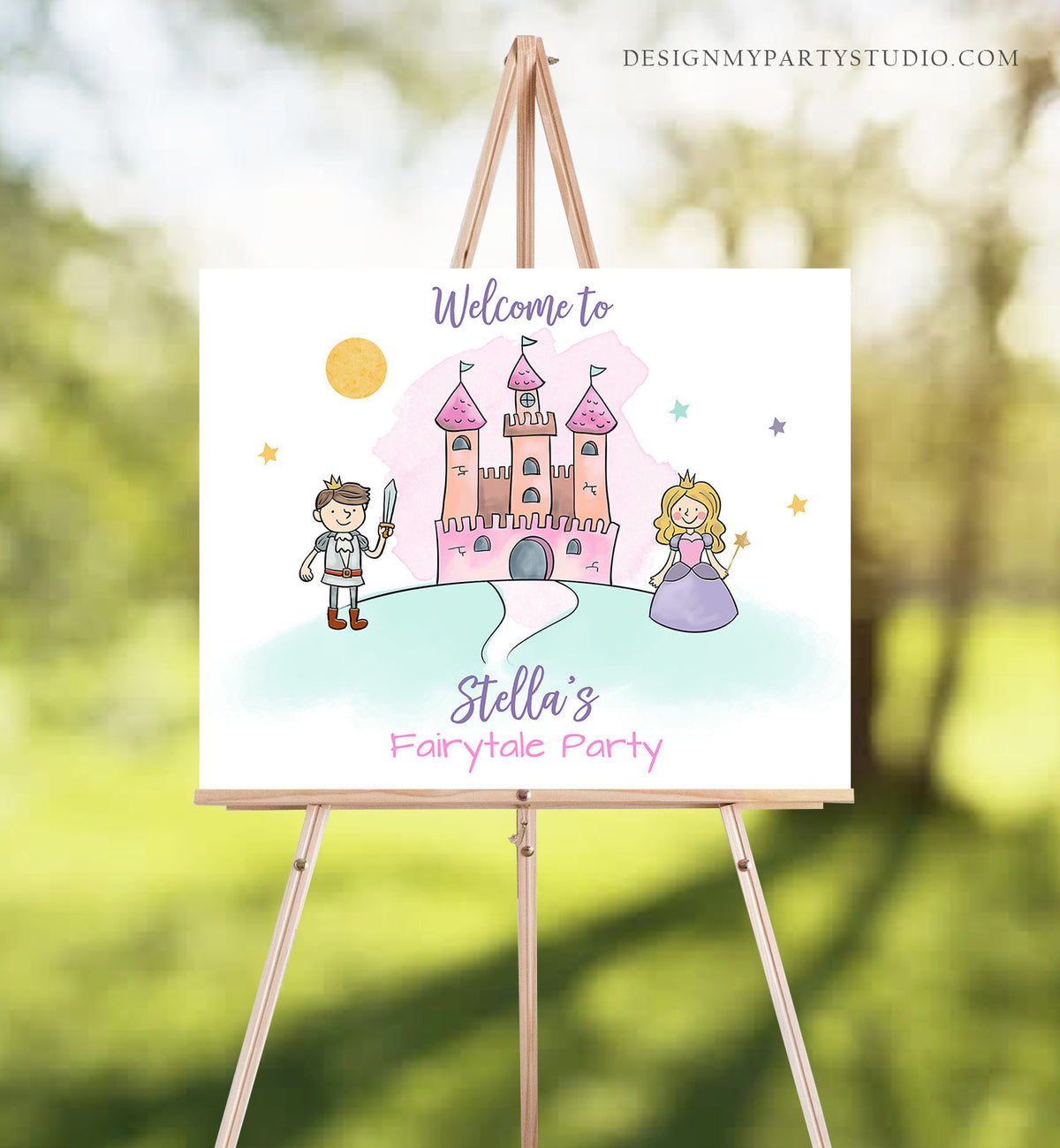 Editable Princess Party Welcome Sign Princess Birthday Welcome Fairytale Sign Princess Party Decor Castle Pink Template PRINTABLE Corjl 0385