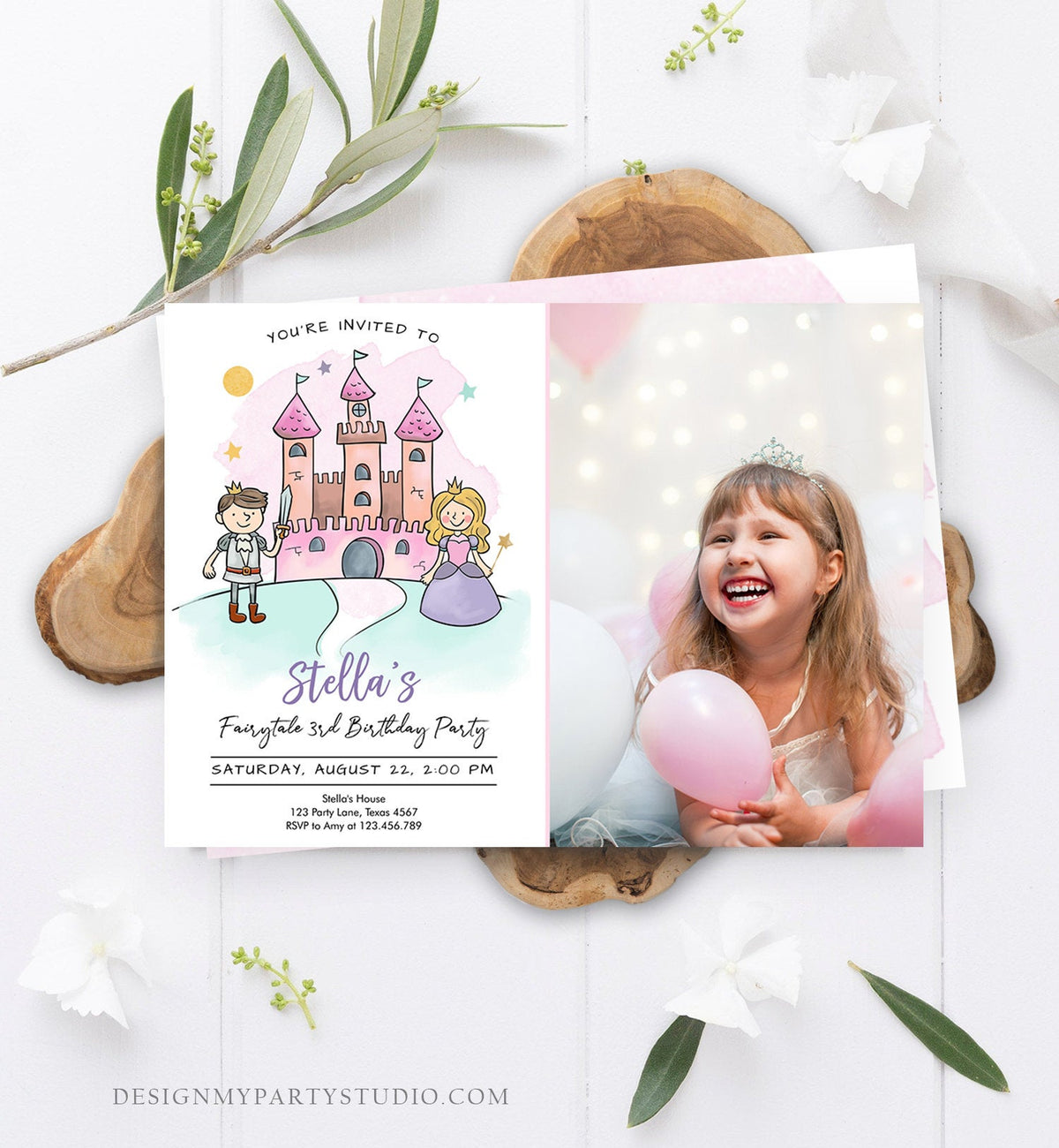 Editable Princess Birthday Invitation Girl Fairytale Birthday Party Knights Prince Castle Download Printable Template Digital Corjl 0385