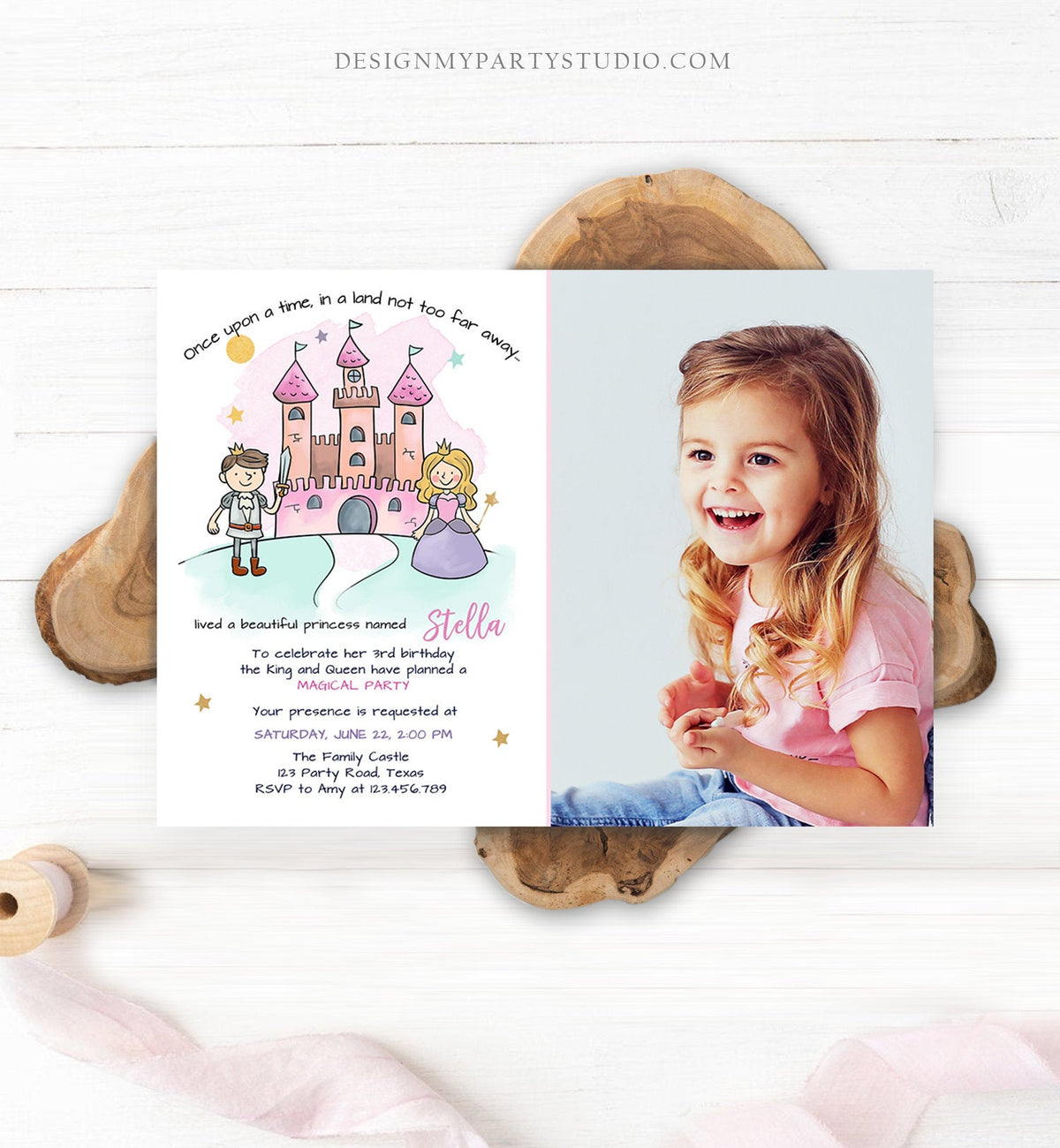 Editable Princess Birthday Invitation Girl Fairytale Birthday Party Once Upon a Time Royal Download Printable Template Digital Corjl 0385
