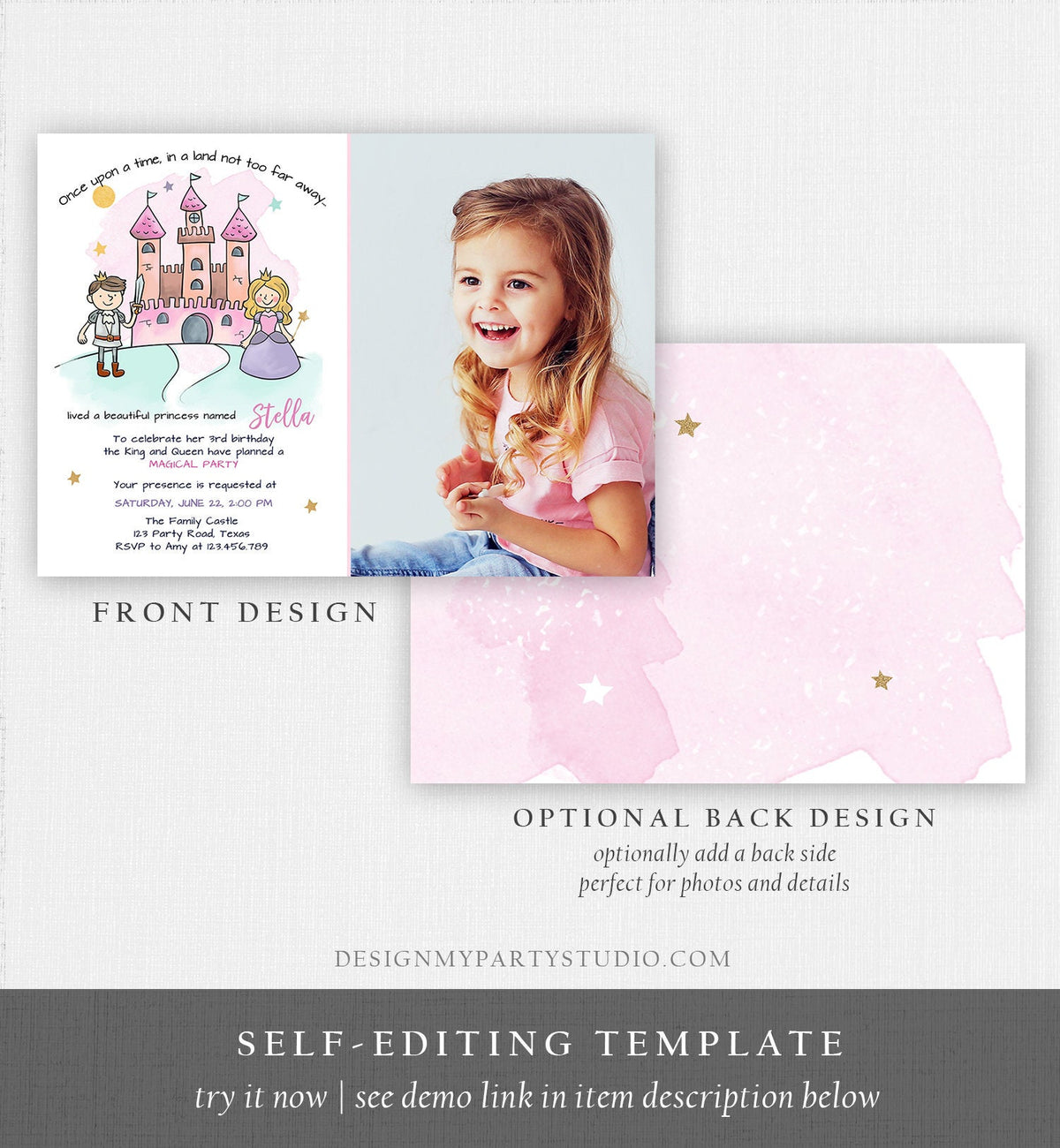 Editable Princess Birthday Invitation Girl Fairytale Birthday Party Once Upon a Time Royal Download Printable Template Digital Corjl 0385