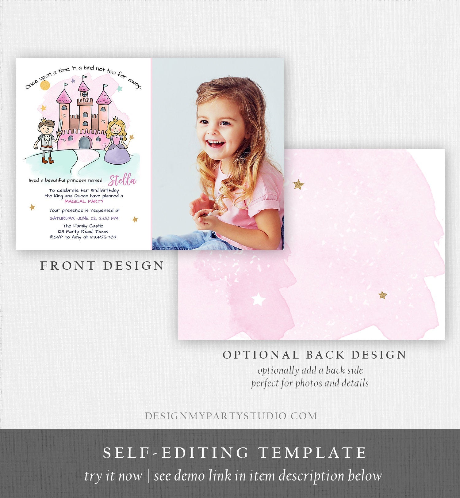 Editable Princess Birthday Invitation Girl Fairytale Birthday Party Once Upon a Time Royal Download Printable Template Digital Corjl 0385