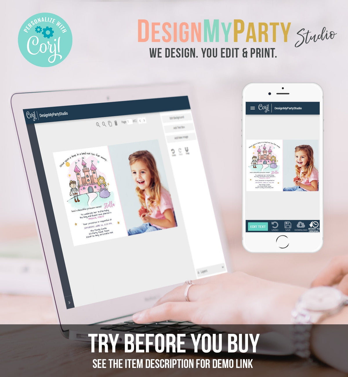 Editable Princess Birthday Invitation Girl Fairytale Birthday Party Once Upon a Time Royal Download Printable Template Digital Corjl 0385