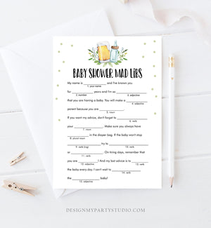 Editable Mad Libs Baby Shower Game Greenery Advice Mom to Be Baby is Brewing Shower Activity Beer Bottle Corjl Template Printable 0190