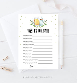 Editable Whishes for the Baby Game Baby Shower Greenery Baby is Brewing Shower Activity Neutral Beer Bottle Corjl Template Printable 0190
