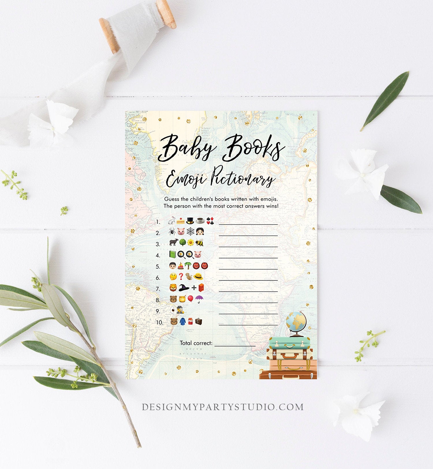 Editable Emoji Pictionary Baby Shower Game Card Travel Adventure Journey Emoticons Search Activity Printable Download Template Corjl 0263