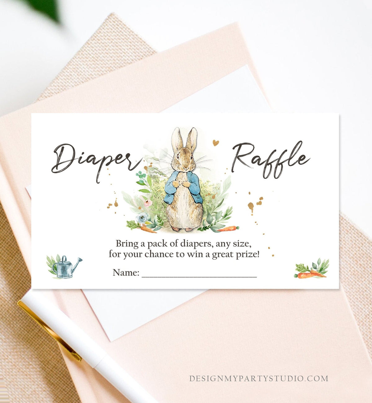 Editable Diaper Raffle Ticket Peter Rabbit Diaper Game Card Peter Rabbit Baby shower insert Bunny Boy Download Template Corjl PRINTABLE 0351