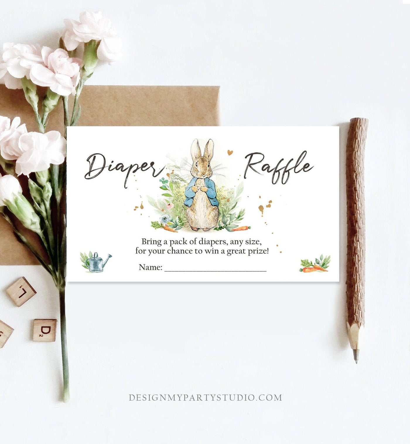 Peter Rabbit Diaper Raffle Editable Diaper Raffle Ticket Peter Rabbit Diaper Game Card Peter Rabb ...