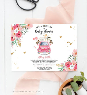 Editable Safari Drive By Baby Shower Invitation Pink Girl Baby Shower Invite Quarantine Drive Through Floral Template Download Corjl 0386