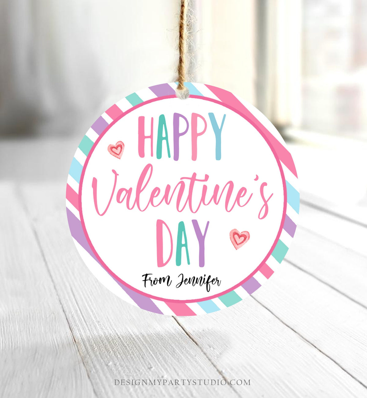 Editable Valentine&#39;s Day Cookie Tags Happy Valentine&#39;s Day Cookies Tag Sticker Pink Purple Teal Valentines Day Labels Digital PRINTABLE 0370