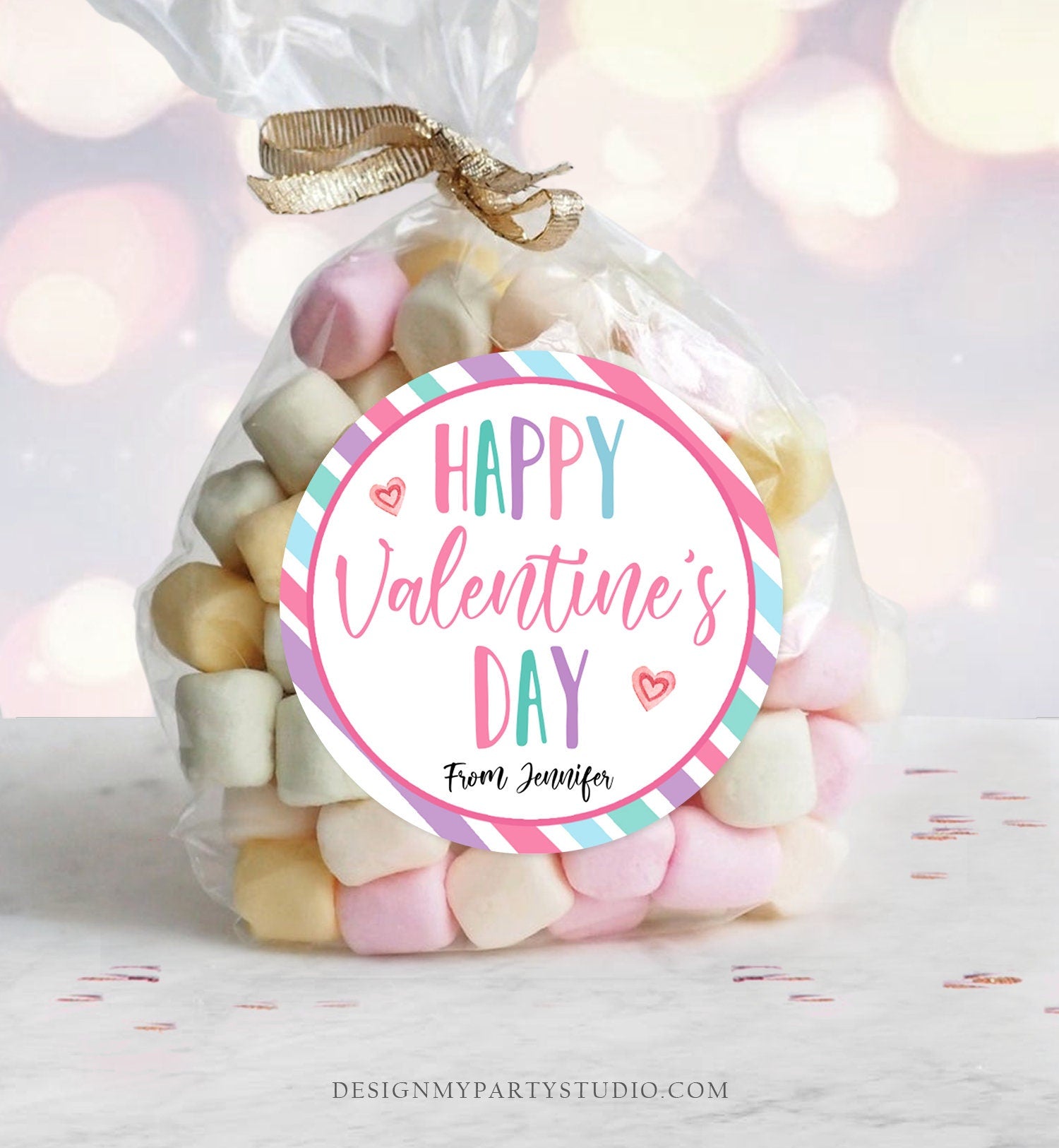 Editable Valentine's Day Cookie Tags Happy Valentine's Day Cookies Tag Sticker Pink Purple Teal Valentines Day Labels Digital PRINTABLE 0370