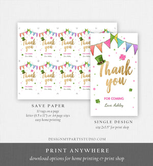 Editable St Patrick's Day Favor Tags St. Patricks Day Thank you Tags Lucky One Birthday Clover Shamrock Girl Pink Gold Template Corjl 0115