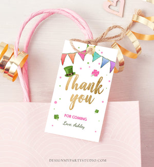 Editable St Patrick's Day Favor Tags St. Patricks Day Thank you Tags Lucky One Birthday Clover Shamrock Girl Pink Gold Template Corjl 0115