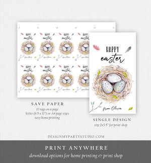 Editable Easter Gift Tags Easter Favor Tag Basket Tags for Easter Birds Nest Happy Easter Tag Personalized Download PRINTABLE 0449 0393