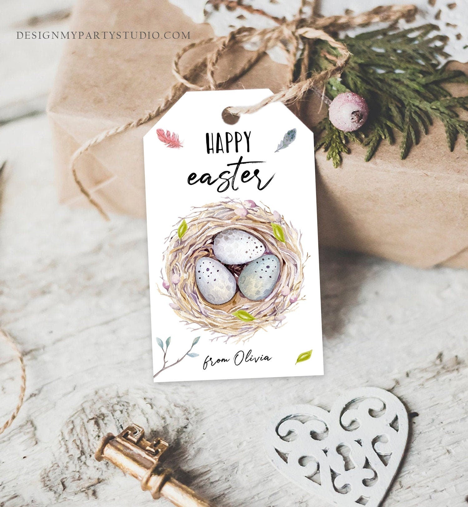 Editable Easter Gift Tags Easter Favor Tag Basket Tags for Easter Birds Nest Happy Easter Tag Personalized Download PRINTABLE 0449 0393