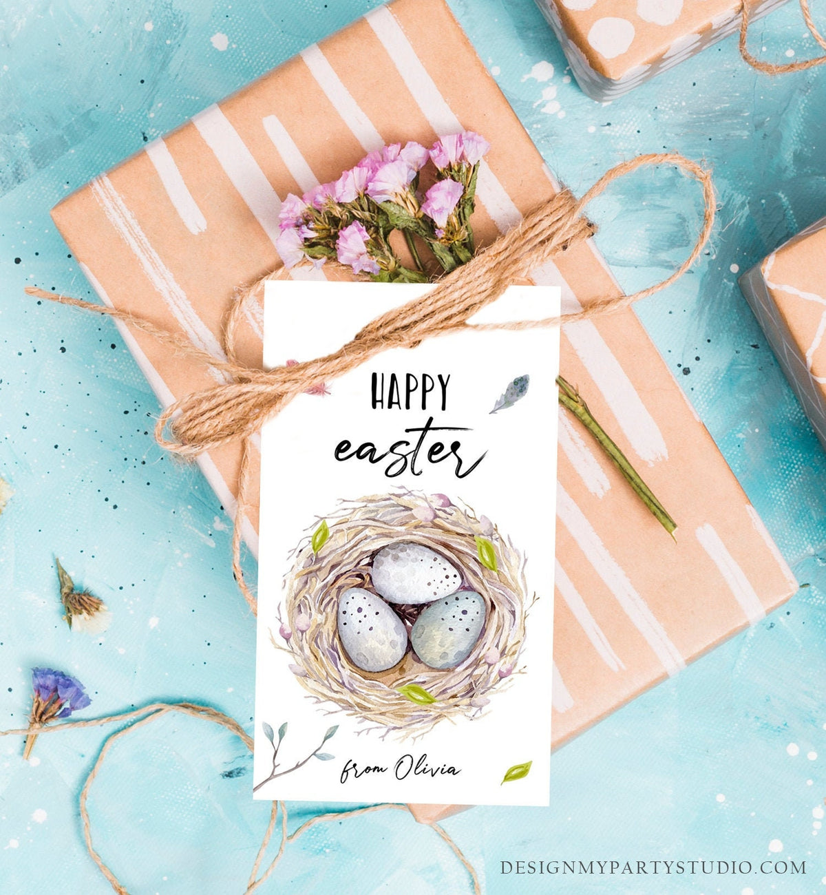Editable Easter Gift Tags Easter Favor Tag Basket Tags for Easter Birds Nest Happy Easter Tag Personalized Download PRINTABLE 0449 0393