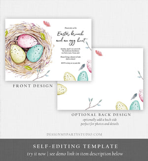 Editable Easter Egg Hunt Invitation Easter Brunch Easter Party Invite Colored Eggs Nest Download Printable Template Corjl Digital 0449 0393