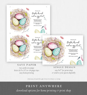 Editable Easter Egg Hunt Invitation Easter Brunch Easter Party Invite Colored Eggs Nest Download Printable Template Corjl Digital 0449 0393