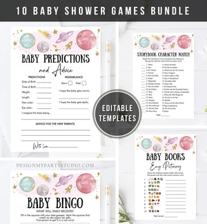 Editable Space Planets Baby Shower Games Bundle Outer Space Houston We Have a Girl Rocket Couples Activity Printable Corjl Template 0357