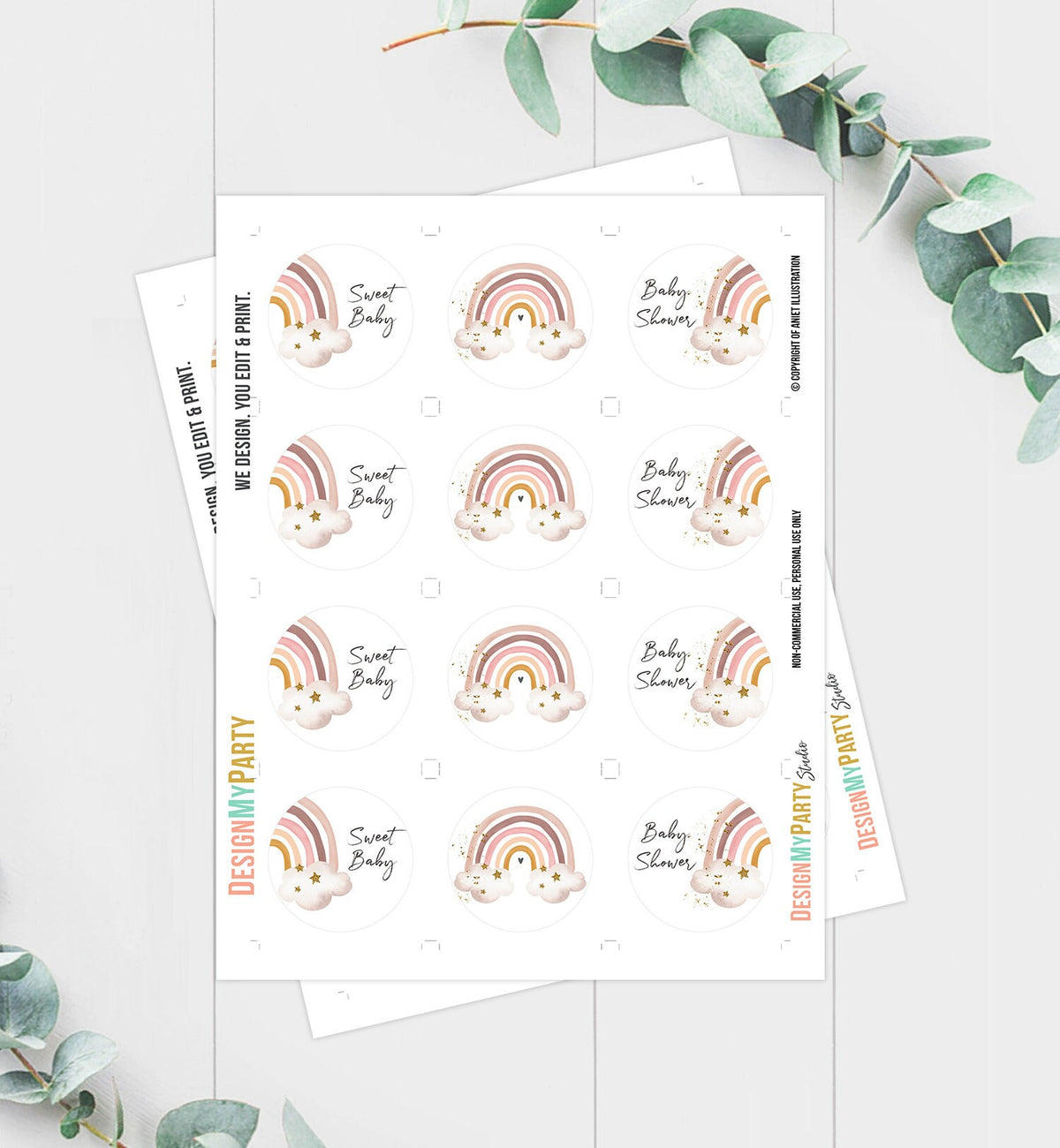 Rainbow Cupcake Toppers Favor Tags Boho Rainbow Baby Shower Rainbow Party Decor Shower Bohemian Rainbow Tags Download Digital PRINTABLE 0387