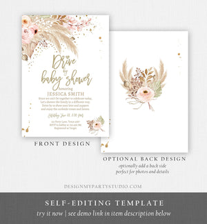 Editable Drive By Pampas Grass Baby Shower Invitation Boho Drive By Bohemian Shower Neutral Tropical Download Printable Template Corjl 0395