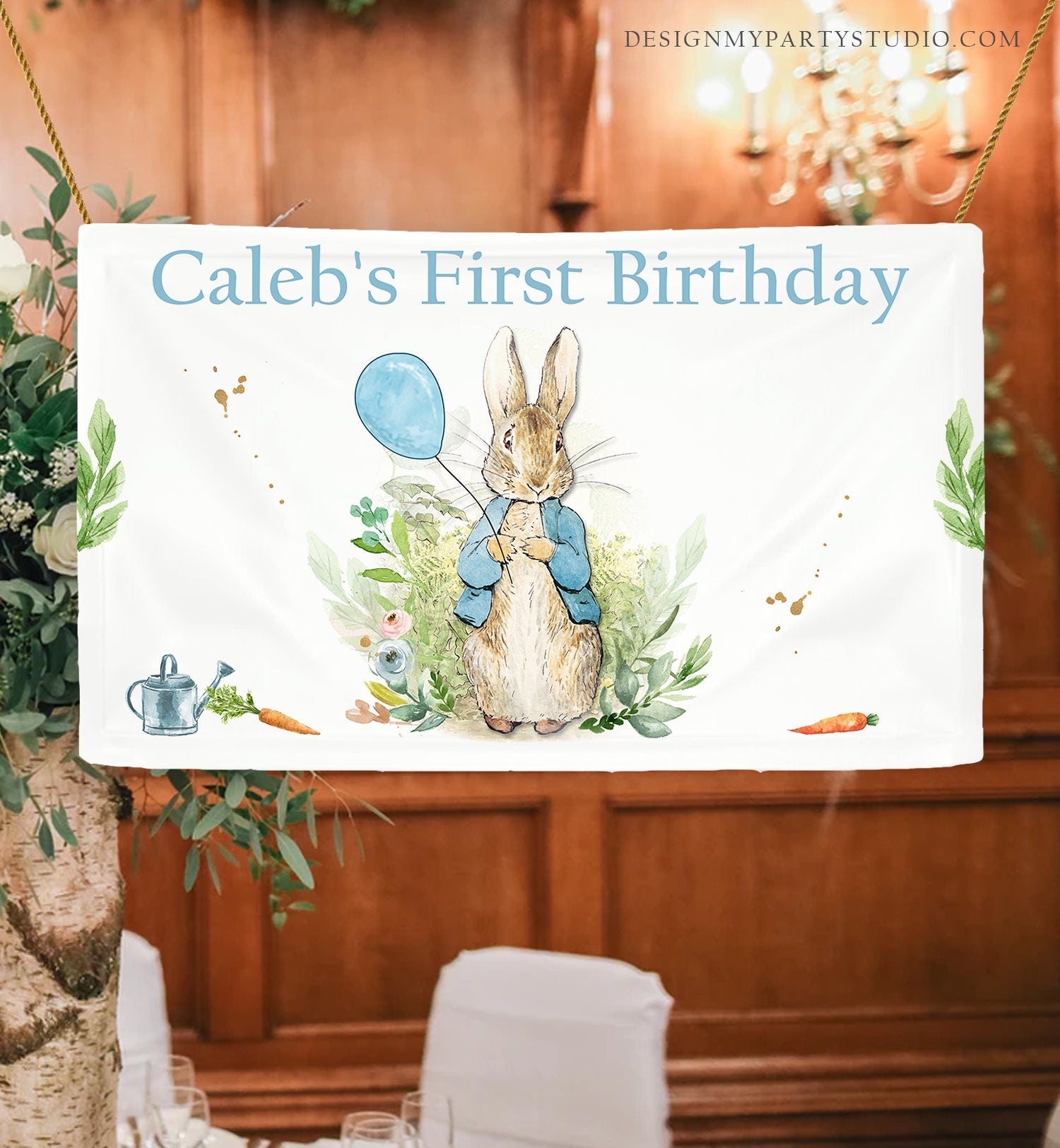 Editable Peter Rabbit Backdrop Banner Bunny Birthday Boy Bunny Birthda ...