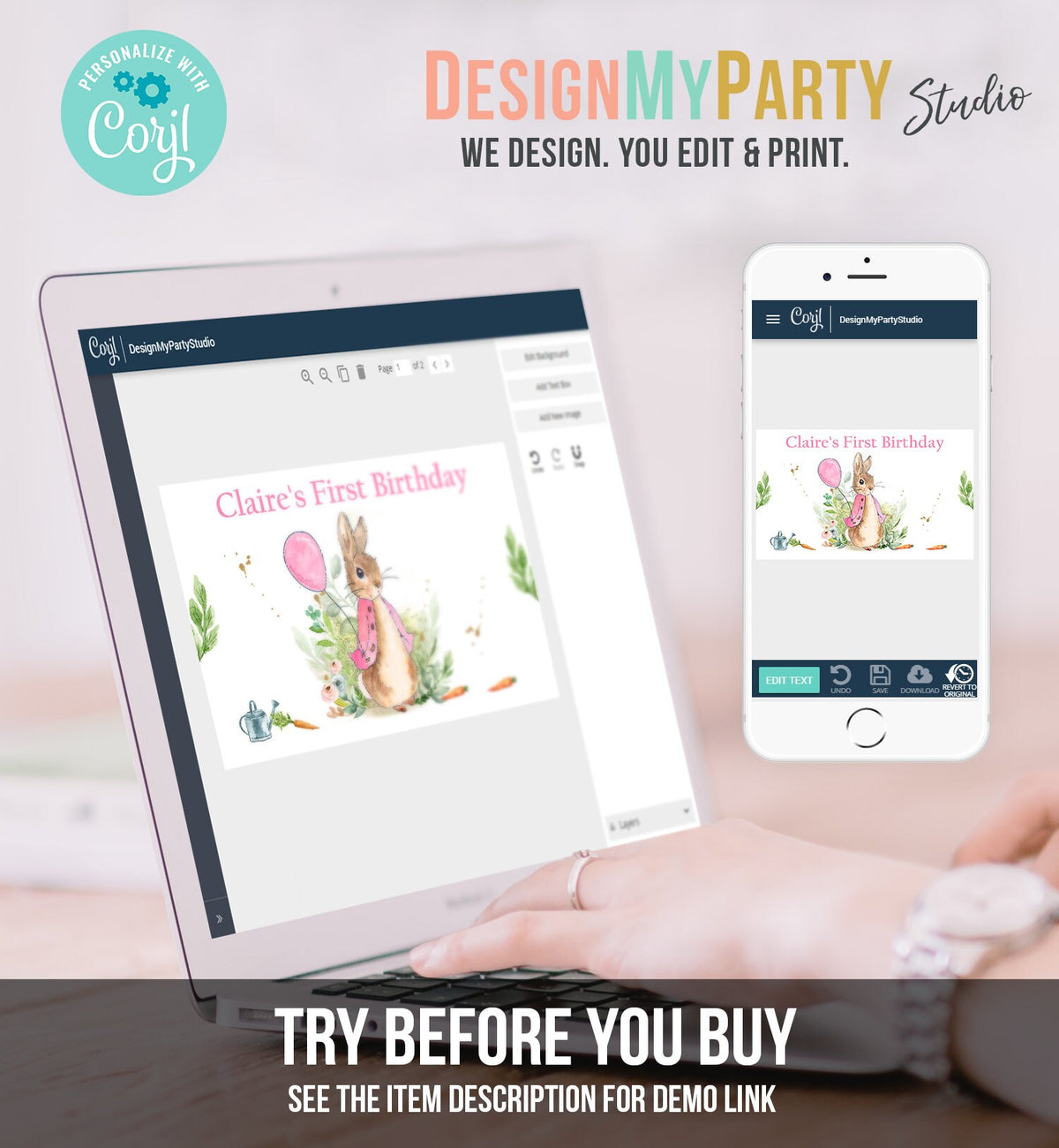 Editable Flopsy Bunny Backdrop Banner Bunny Birthday Girl Peter Rabbit Spring Watercolor Rustic Pink Download Corjl Template Printable 0351