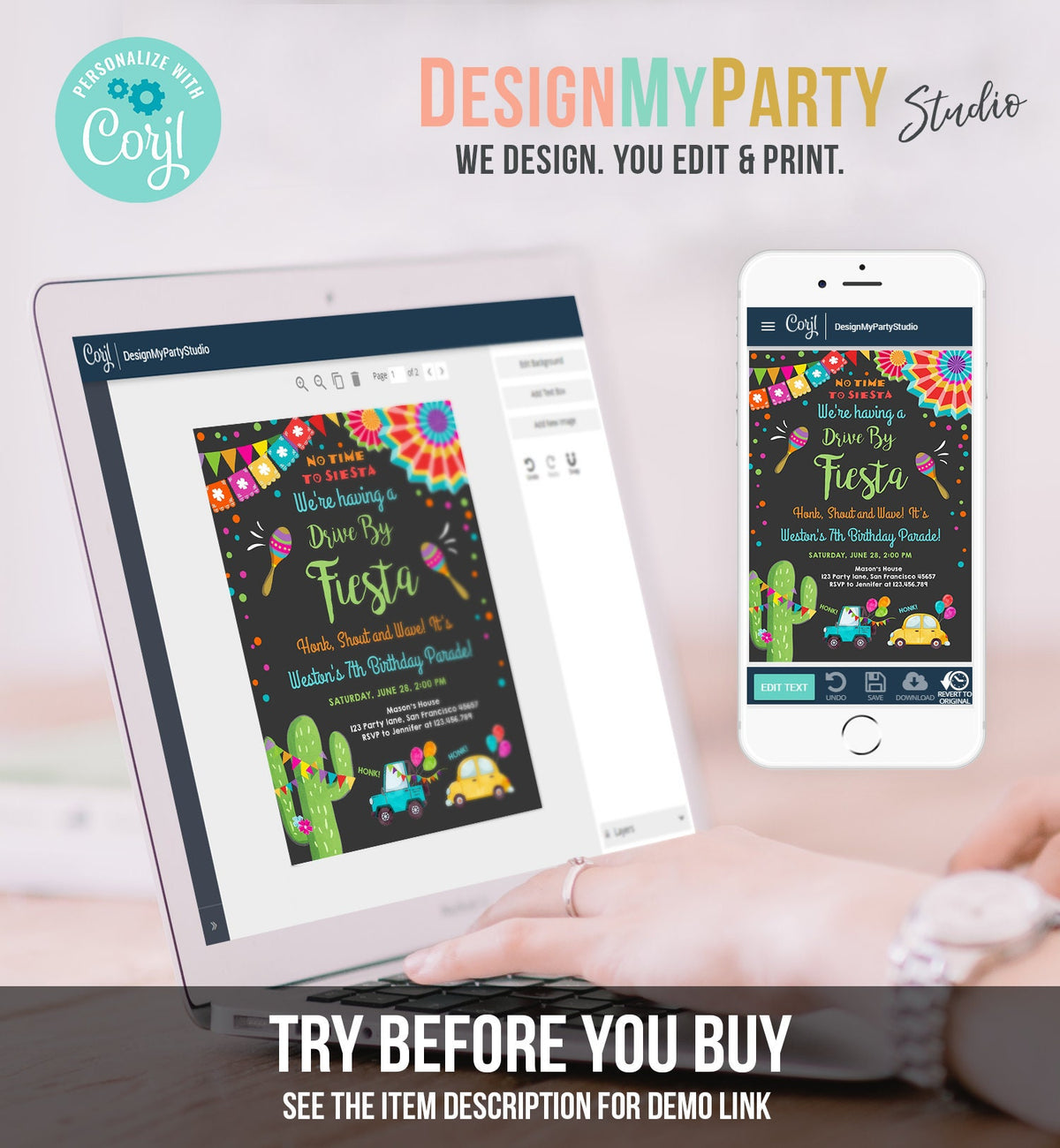 Editable Fiesta Drive By Birthday Parade Invitation Fiesta Birthday Party Invite Honk Wave Car Quarantine Download Digital Corjl 0045