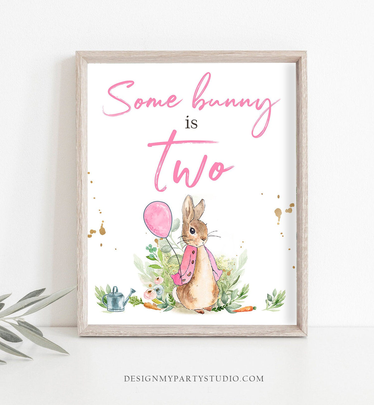 Second Birthday Sign 2nd Birthday Party Sign Peter Rabbit Some Bunny is Two Bunny Party Decor Greenery Girl Decor Download PRINTABLE 0351