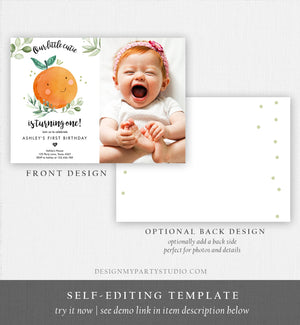 Editable Little Cutie Birthday Invitation Clementine Oranges Party Boy Girl Orange Invitation Citrus Download Printable Corjl Template 0330