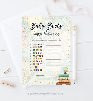 Editable Emoji Pictionary Baby Shower Game Card Travel Adventure Journey Emoticons Search Activity Printable Download Template Corjl 0263