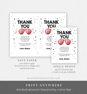 Editable Thank You Card Two Cool Birthday Boy Sunglasses Palm Second Birthday Party Note White Red Download Corjl Template Printable 0136