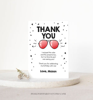 Editable Thank You Card Two Cool Birthday Boy Sunglasses Palm Second Birthday Party Note White Red Download Corjl Template Printable 0136