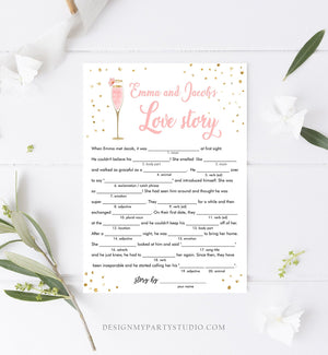 Editable Love Story Bride Bridal Shower Game Brunch and Bubbly Mad Libs Bride Groom Wedding Activity Gold Corjl Template Printable 0150