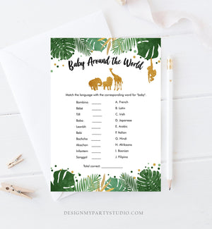 Editable Baby Around the World Game Travel Baby Shower Game Gold Safari Animals Wild One Tropical Shower Corjl Template Printable 0016